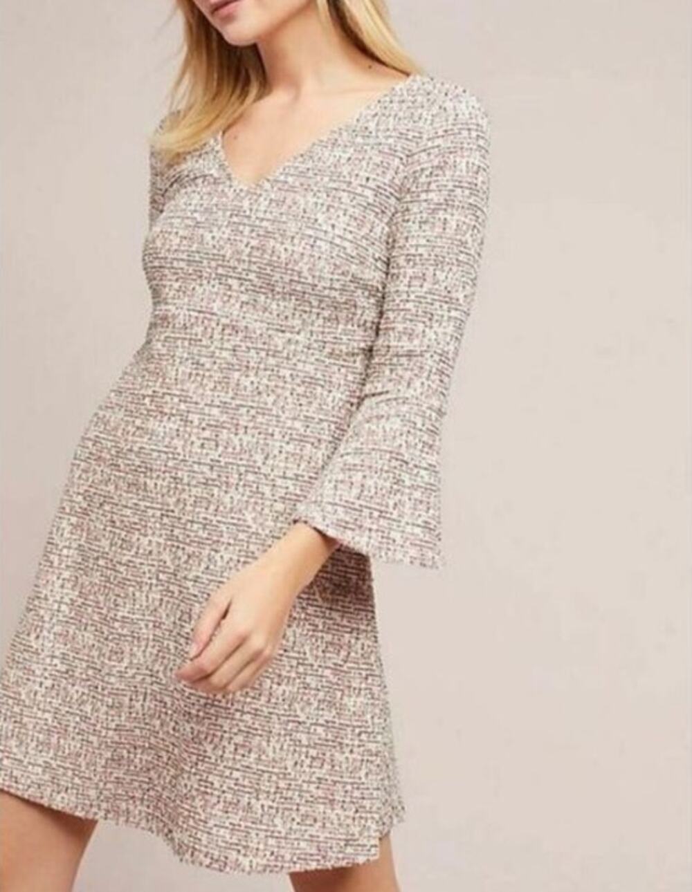 Maeve by Anthropologie Susie Tweed Swing Dress Red Cream Size Medium